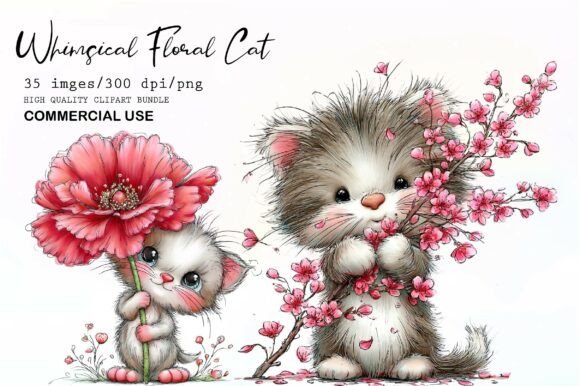 Download Whimsical Floral Cat PNG - Png Collection