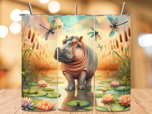 Download Hippo in Pond Dragonfly Tumbler Wrap PNG - Png Collection