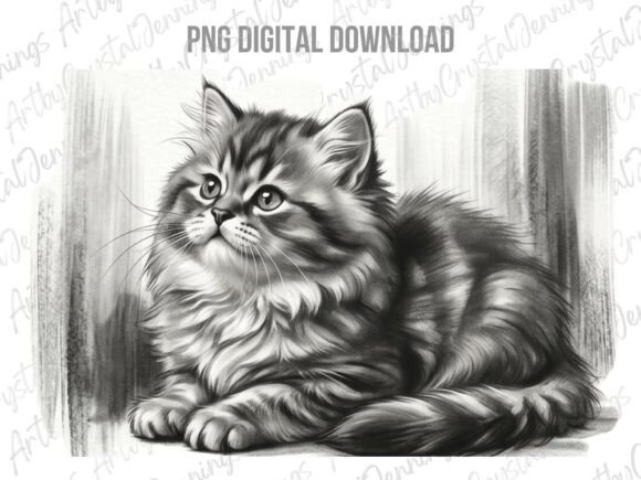 Download Fluffy Tabby Cat Sketch Clipart PNG - Png Collection