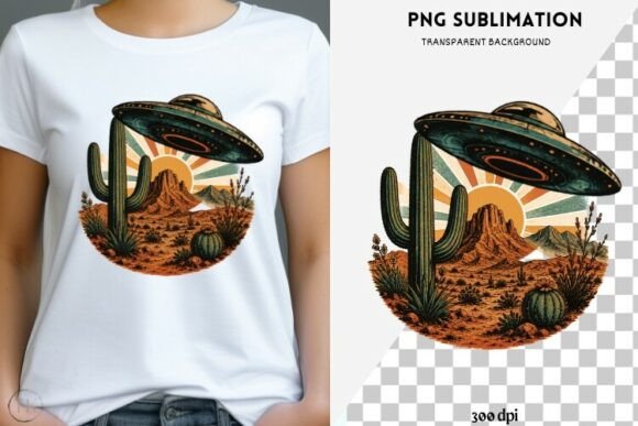 Download Retro UFO Desert PNG | Vintage Alien - Png Collection