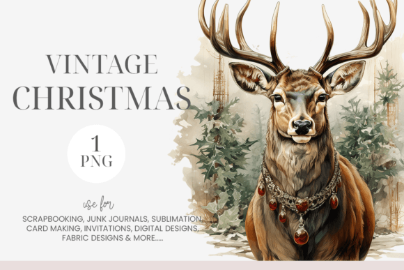 Download Watercolor Vintage Christmas Deer PNG - Png Collection