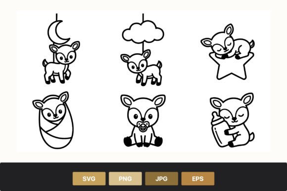 Download Baby Deer Line Art Cute Animal Set - Deer line art Collection