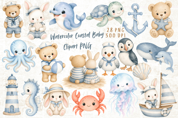 Download Watercolor Coastal Baby Clipart PNG - Png Collection
