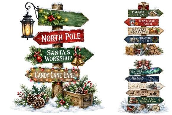 Download Watercolor Christmas Signpost PNG Bundle - Png Collection