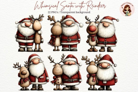 Download Whimsical Santa Claus with Reindeer PNG - Png Collection