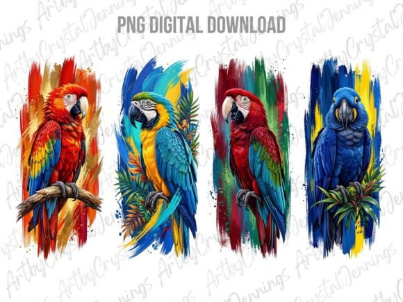 Download Colorful Tropical Parrot Brushstroke PNG - Png Collection