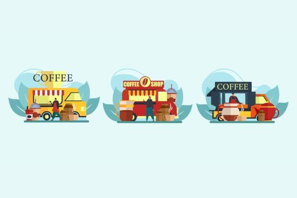 Download Cafe Shop on Top of the Car Flat Design - Car flat design Collection