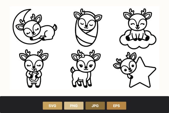Download Cute Baby Deer Line Art Set - Deer line art Collection