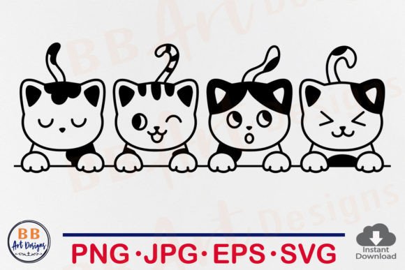 Download Peeking Cat Svg, Cute Cats Line Art PNG - Png Collection