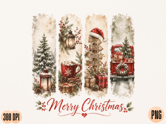 Download Vintage Merry Christmas Watercolor PNG D - Png Collection